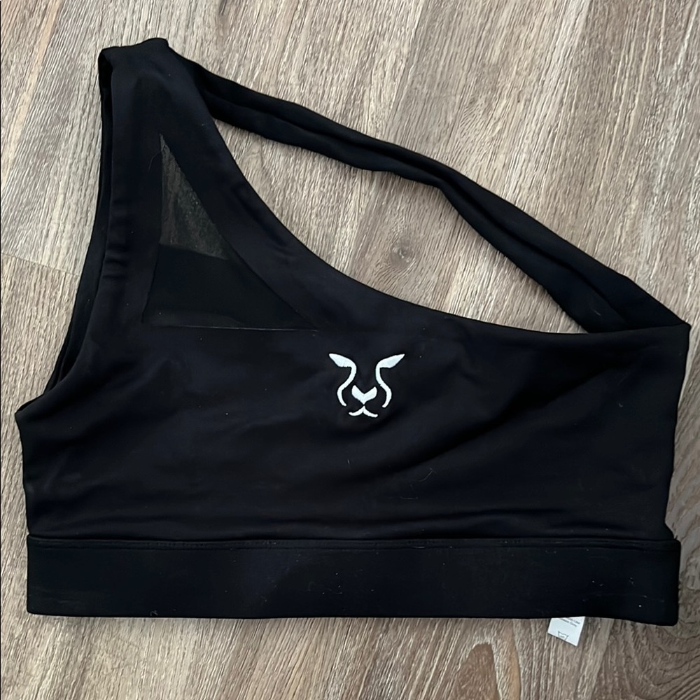 Black One-Shoulder Sports Bra with Logo